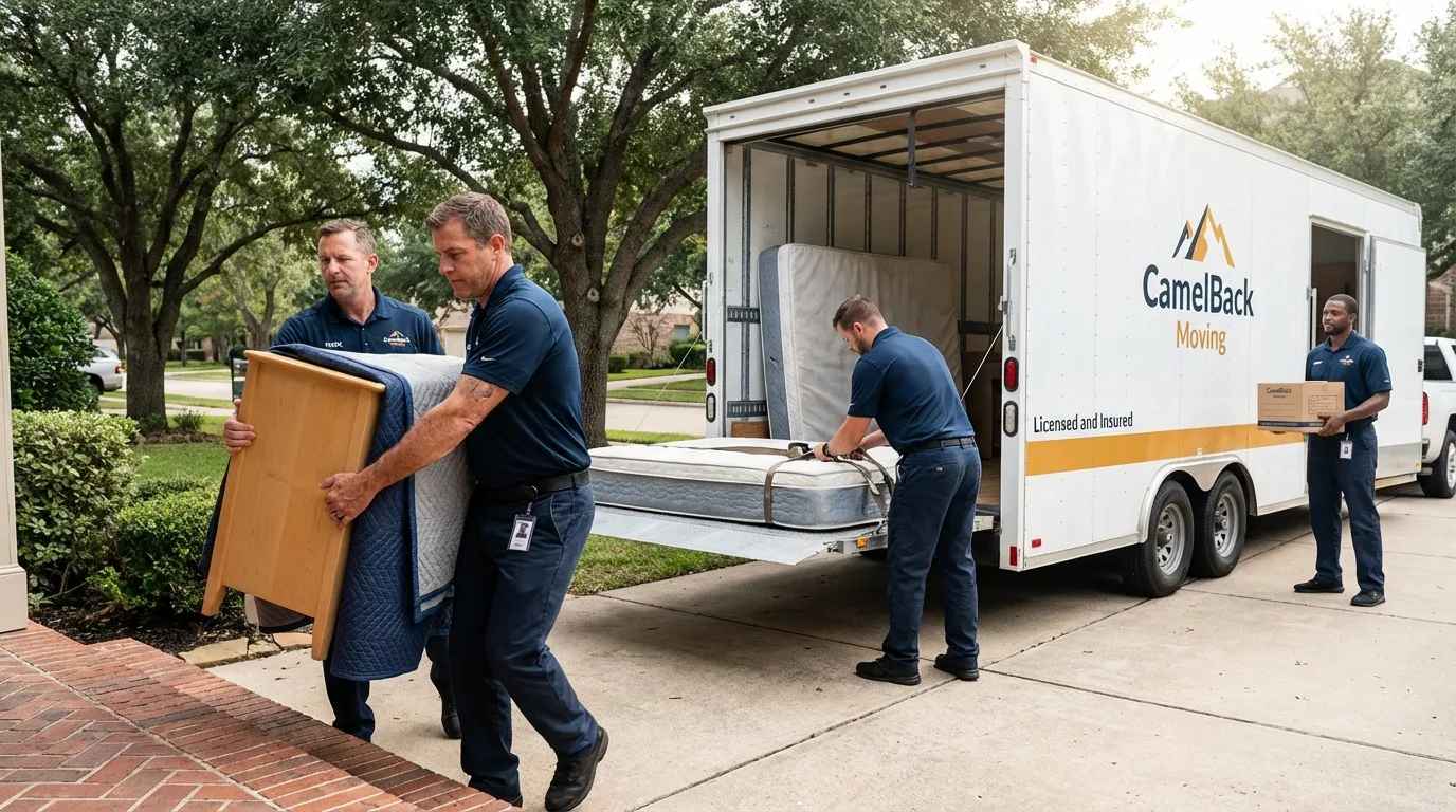 Crew loading residential truck for cross-state move from Brockton, MA