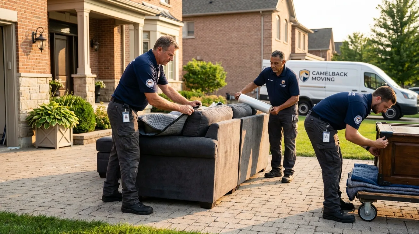 Large estate moving crew wrapping furniture in Brockton, MA