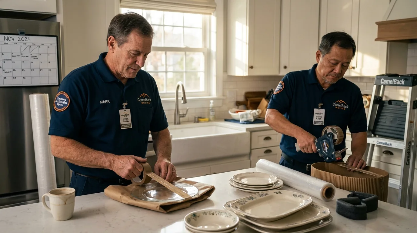 Professional crew packing kitchen dishware in Brockton, MA